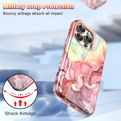 Btscase for iPhone 14 Pro Case, [Military Grade Drop Tested] Marble Pattern Design Slim Rugged Shockproof Women Girls Men Protective Anti-Scratch Cover for iPhone 14 Pro, Rose Gold in Saudi Arabia