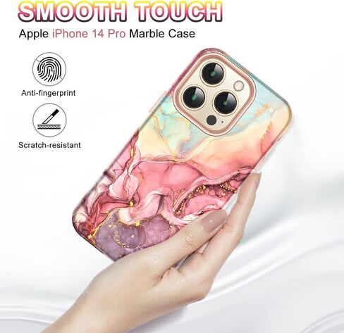 Btscase for iPhone 14 Pro Case, [Military Grade Drop Tested] Marble Pattern Design Slim Rugged Shockproof Women Girls Men Protective Anti-Scratch Cover for iPhone 14 Pro, Rose Gold in Saudi Arabia