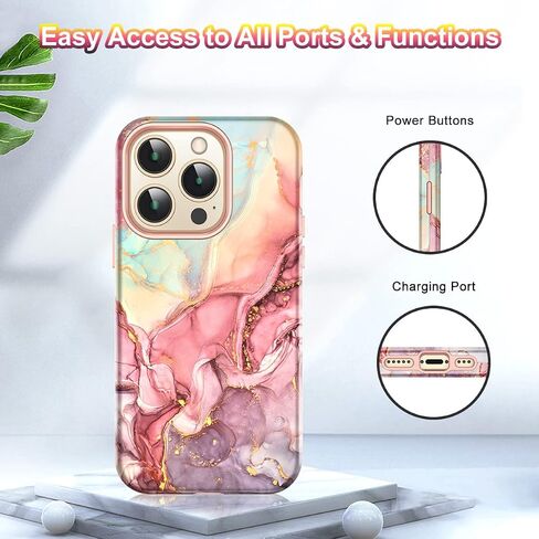 Btscase for iPhone 14 Pro Case, [Military Grade Drop Tested] Marble Pattern Design Slim Rugged Shockproof Women Girls Men Protective Anti-Scratch Cover for iPhone 14 Pro, Rose Gold in Saudi Arabia