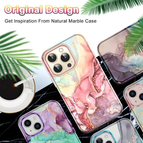 Btscase for iPhone 14 Pro Case, [Military Grade Drop Tested] Marble Pattern Design Slim Rugged Shockproof Women Girls Men Protective Anti-Scratch Cover for iPhone 14 Pro, Rose Gold in Saudi Arabia