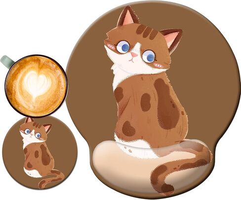 Cute Ergonomic Mouse Pad Wrist Support, Non-Slip Gel Kawaii Anime 3D Gaming Mouse Pad, [20% Larger] Cat Wrist Rest with Coaster for Home, Computer, Office, Easy-Typing in Saudi Arabia