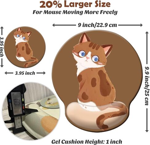 Cute Ergonomic Mouse Pad Wrist Support, Non-Slip Gel Kawaii Anime 3D Gaming Mouse Pad, [20% Larger] Cat Wrist Rest with Coaster for Home, Computer, Office, Easy-Typing in Saudi Arabia