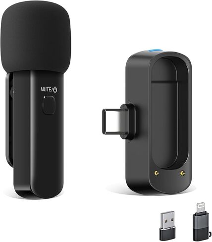 Wireless Lavalier Lapel Microphone Mics Condenser Microphone for iPhone, iPad, Android,Plug-Play 2.4G Ultra-Low Delay Noise Reduction 10H Working Time 230FT for Interview Video Podcast Vlog YouTube in Kuwait