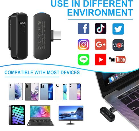 Wireless Lavalier Lapel Microphone Mics Condenser Microphone for iPhone, iPad, Android,Plug-Play 2.4G Ultra-Low Delay Noise Reduction 10H Working Time 230FT for Interview Video Podcast Vlog YouTube in Kuwait