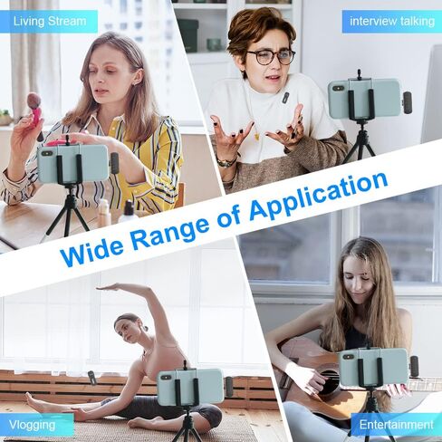 Wireless Lavalier Lapel Microphone Mics Condenser Microphone for iPhone, iPad, Android,Plug-Play 2.4G Ultra-Low Delay Noise Reduction 10H Working Time 230FT for Interview Video Podcast Vlog YouTube in Kuwait