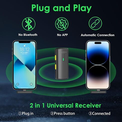 MAYBESTA 2 in 1 Wireless Lavalier Microphone for iPhone Android - Professional Lapel Mic for Phone - Mini Clip-on Microphones for Video Recording Vlogging Live Streaming Interview Podcast in Kuwait