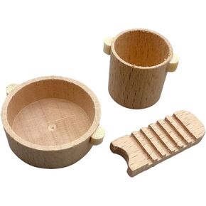 Generic Dollhouse Miniature Laundry Basin Wash Board Bucket Set Mini Wood Washboard Tiny Water Barrel Doll Furniture Accessory for Mini House Decor