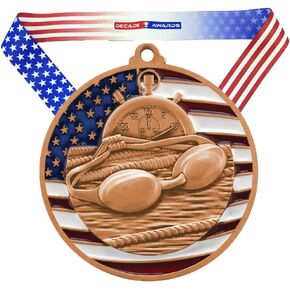 Decade Awards Swimming Patriotic Medal - 2.75 Inch Wide Swim Meet Medallion with Stars and Stripes American Flag V Neck Ribbon