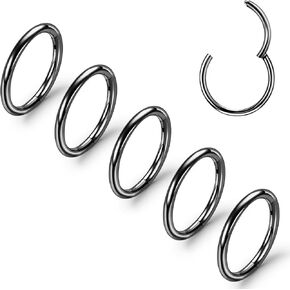 ONESING 5Pcs Nose Rings Hoops 14G 16G 18G 20G Nose Ring for Women 316L Surgical Steel Nose Piercings Hinged CZ Conch Piercing Jewelry Septum Rings Lip Rings Cartilage Earring Tragus Jewelry 6mm-14mm