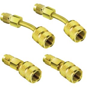 R410A Adapter with 5/16 Inch SAE Female Quick Coupler and 1/4 Inch SAE Male Flare for Air Conditioner HVAC Refrigeration Brass Adapters Including 2 Straight Adapters and 2 Angled Adapters