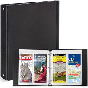Folded Map Binder, Brochure Holder, 1.2'' Capacity 3 Ring Binder, 20 Map Sleeves