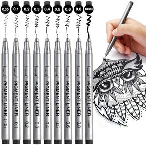 Precision Black Micro-Pen Fineliner Ink Pens, Waterproof Archival Ink, Drawing Pens, Artist Illustration Pens, Multiliner, for Art Watercolor, Sketching, Anime, Manga, Design, 9/Set(Black)