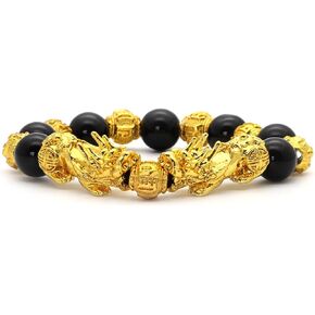 Pi Xiu Bracelet Feng Shui Good Luck Black Obsidian Beads Stone Bracelet