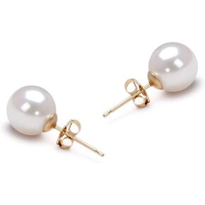 6.5-7mm AAA Quality Japanese Akoya 14K Yellow Gold Cultured Pearl Earring Pair For Women