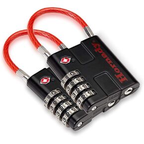Hornady TSA Approved Cable PadLocks 2pk, 96022 - All Metal 4 Digit Combination Locks with a Flexible Wire Shackle, Inspection Indicator, & Easy to Read Dials -TSA Locks for Luggage, Backpack, Gun Case