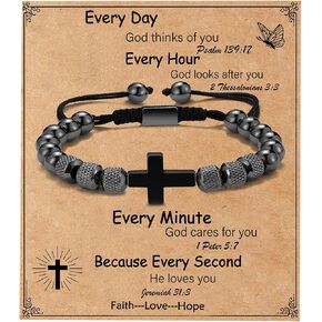 Cross Bracelet Gifts For Men Boys, Adjustable Obsidian Beads Bracelet Christian Religious Jewelry First Communion Confirmation Bapstim Gifts For Teenage Boys Son Grandson Father's Day Gifts For Dad Husband in Kuwait