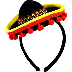 KINREX Cinco de Mayo Sombrero Headband - Mexican Fiesta Party Hat Decorations - Red Ball Fringe Mini Costume - One Size Fits All