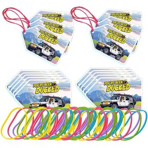 You've Been Ducked, 50 Set Duck Duck Tags, Duck Ducking Game Card, Rubber Duck for Tags, SUV Car Design, with Round Hole and Rubber Bands (Blue)