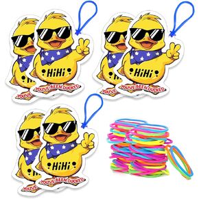 You've Been Ducked, Duck Tags, DCUK Duck Tags, 50 Set Duck Ducking Game Card, Duck Tags with Hole and Rubber Bands, Yellow Duck Cards and Car Cards (Yellow Duck & JP)