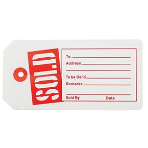 NAHANCO Sold, Large Merchandise Tag with Pre-Cut Slit, Sold in Red/White (Pack of 1000)