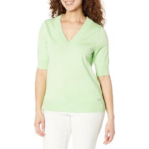 DKNY Women's V-Neck Elbow Sleeve Lightweight Sweater