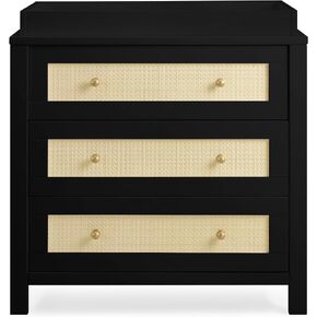 Simmons Kids Theo 3 Drawer Dresser with Changing Top and Interlocking Drawers, Bianca White/Textured Almond