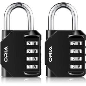 ORIA Anti-Rust, Weather Proof Combination Lock, 4-Digit, Black, Set of 2