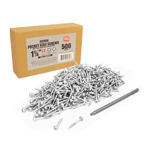 1000 Zinc Coated #8 x 1 ¼" Washer Head Pocket Hole Self Tapping Wood Screws • 500 Coarse Thread Screws and Two 6" #2 Square Drivers