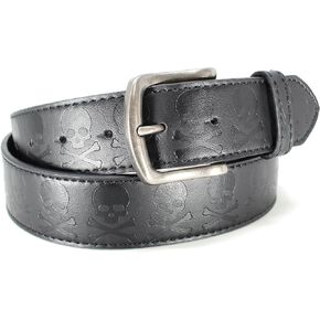 Skull and Bones Leather Belt Strap and Metal Buckle 1.5" Wide with Snaps - Rock Punk Cross Pirate Jolly Roger