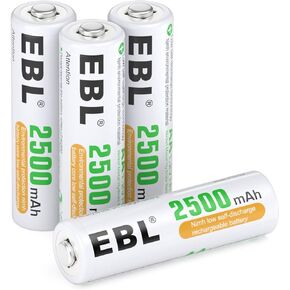 EBL AA Rechargeable Batteries 1.2V 2500mAh High Performance Pre-Charged AA Batteries - 4 Pack