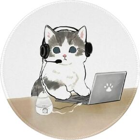 Cute Mouse Pad Funny Cat Round Mouse Pad Anti-Slip Rubber Kawaii Mousepad with Stitched Edgesfor Computer and Laptop Mouse Mat, Cute Desk Accessories, Office Decor, Desk Decor,Gift for Her