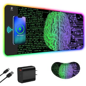 ToLuLu Wireless Charging RGB Gaming Mouse Pad, 15W LED Mouse Mat with 30W Charger, 14 Light Modes Large Mousepad with Wrist Support, Non-Slip Rubber Base Desk Mat Computer Keyboard Pad, Galaxy Nebula