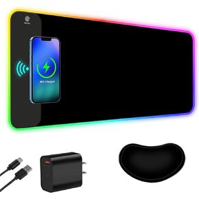 ToLuLu Wireless Charging RGB Gaming Mouse Pad, 15W LED Mouse Mat with 30W Charger, 14 Light Modes Large Mousepad with Wrist Support, Non-Slip Rubber Base Desk Mat Computer Keyboard Pad, Galaxy Nebula