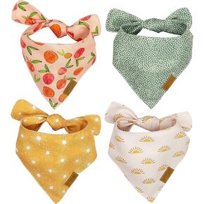 Remy+Roo Extra Large Spring Dog Bandanas - 4 Pack Kathrine Set | Premium Durable Adjustable Polyester Fabric | Patented Shape Girl Dog Bandana, Floral Dog Bandana