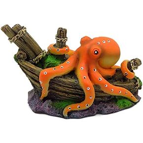 Small Aquarium Decoration Cute Octopuse Design Fish Tank Ornament Shipwreck Landscaping for Mini Small 5 10 Gallons Fish Turtle Tank
