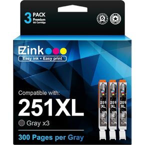 E-Z Ink Compatible Ink Cartridge Replacement for Canon CLI-251XL CLI 251 XL to use with PIXMA MG6320 MG7120 MG7520 IP8720 (Gray) 3 Pack