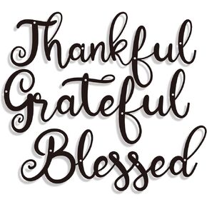 Home Thankful Metal Wall Decor, Blessed Signs for Home Decor, 12 X 4.3 Inch Black Room Decor Metal Letter Wall Decoration, 3 Pieces Thankful Grateful Blessed Wall Decor