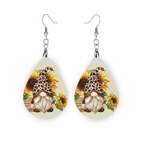 Gnome Earrings - Fall Dangle Earrings with Leopard - Gnome Earrings with Sunflowers
