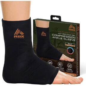 RBX Ankle Ice Pack Wrap Ice Packs for Injuries, Reusable Freeze Sleeve for Ankle, Plantar Fasciitis Relief 2 in 1 Hot and Cold Pain Relief