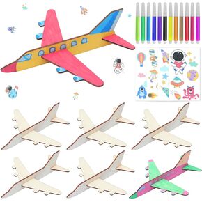 BAPHILE 12 Pack Wooden Airplane Craft for Kids,Mini DIY Unfinished Airplane to Paint, 3D Wood Airplane Crafts Kit for School Art Activity Birthday Party Favors Goodie Bag Stuffers