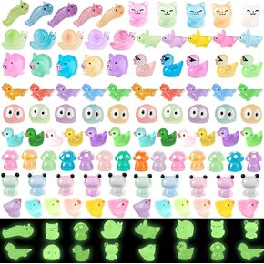 100 PCS Mini Resin Animal Figurines Glow in The Dark Miniature Figurines Aquarium Ornaments Charms for Garden Dollhouse Aquarium Home Birthday Party