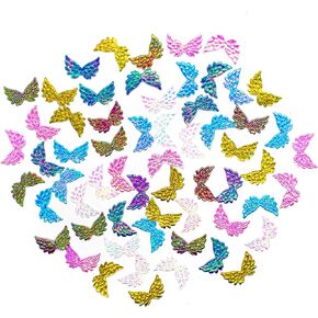 AUEAR, 60 Pack, Small Embossed Angel Wings Patch Iridescent Glitter Appliques for DIY Crafts Assorted Color
