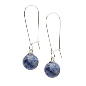 Handmade Women's Natural Gemstone Sterling Silver Long Dangle Drop Earrings Ball Beaded Earrings for Girls (Black Agate)