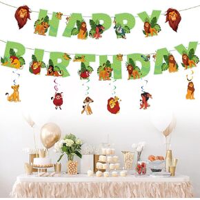 Lion King themed Party Decorations -Included 1pcs Banner and 12pcs Hanging Swirls,Lion Birthday Banner for Boys Kids Birthday Party Decorations in Saudi Arabia
