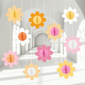 10PCS Summer Daisy Flower Hanging Party Decorations Colorful Daisy Ceiling Hanging Decor Groovy Flower Honeycomb Balls Party Supplies Boho Hippie Retro Themed Flower Birthday Baby Shower Party Favor