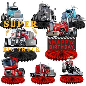 Heavy Trucks Semi Truck Happy Birthday Honeycomb Centerpieces Transportation Theme Decor for Men Boys 1st Birthday Party Supplies Baby Shower Decorations Photo Booth Props Favors