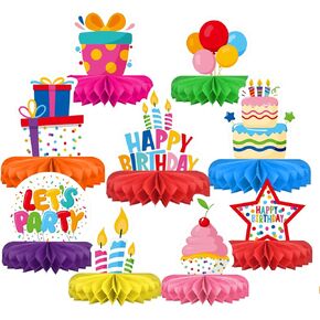 Happy Birthday Decorations Set - Colorful Birthday Themed Honeycomb Centerpiece, Table Decoration for Kids' Birthday Party Supplies