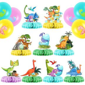 9 pieces Dinosaur Honeycomb Centerpiece Birthday Party Decoration 6 pieces Multicolor Dinosaur Party Balloon,Dinosaur Party Decorations for Girls, Boys and Baby Shower Birthday Decoration