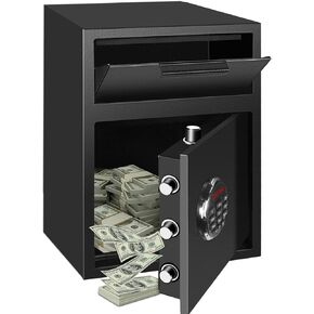 Depository Drop Safe, Deposit Cash Lock with Electronic Keypad Combination & Key Backup