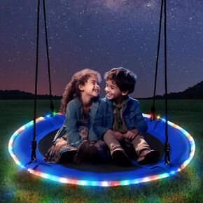 Trekassy 700 رطل 40 بوصة أرجوحة شجرة الصحن مع أضواء LED للأطفال البالغين في الهواء الطلق 2 شجرة معلقة - أزرق